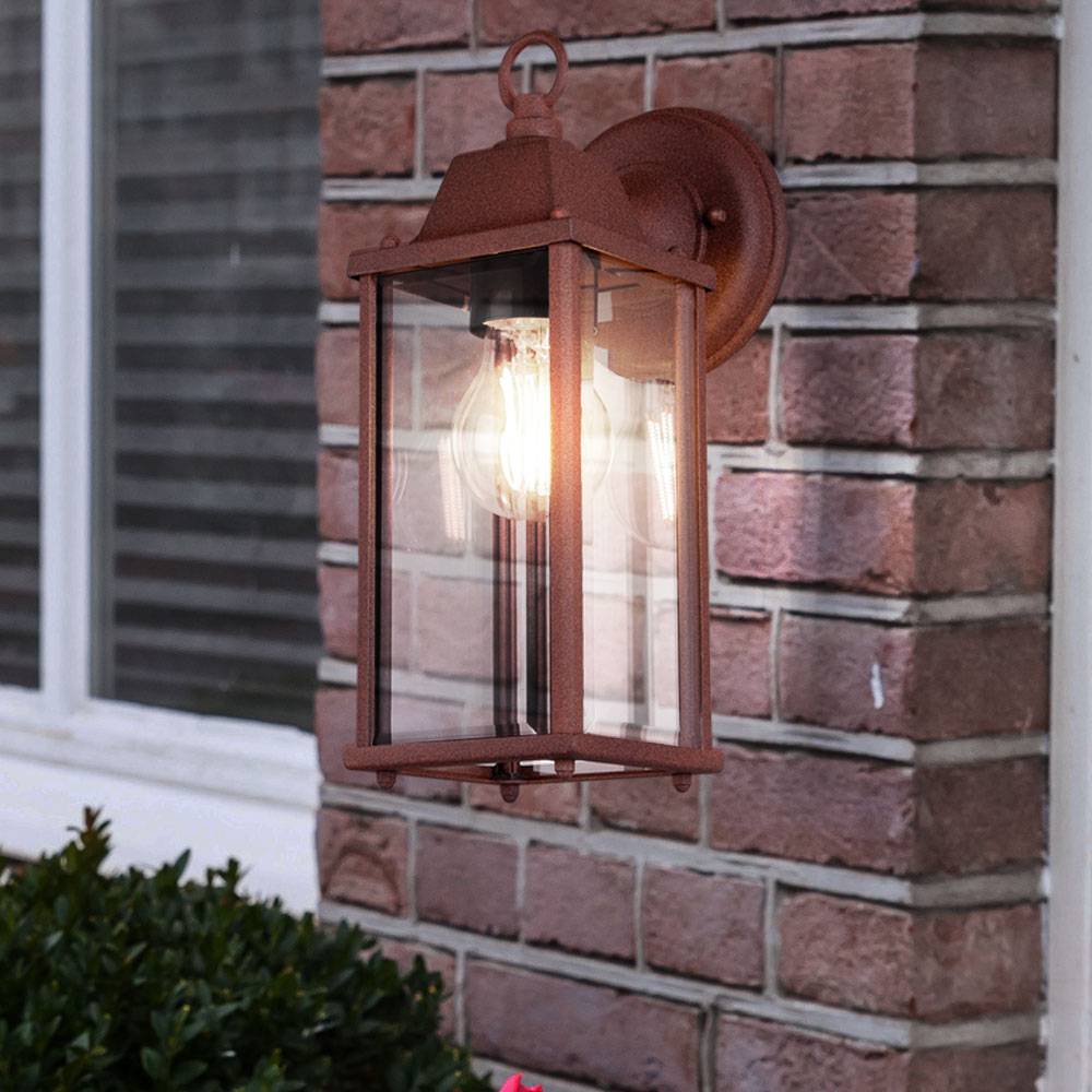 Wandstrahler Außenleuchte Haustür Fassadenleuchte rostfarben Down Wandleuchte für Ihre Terrasse, abwärts leuchtend, Aluminium Druckguss, 1x E27,