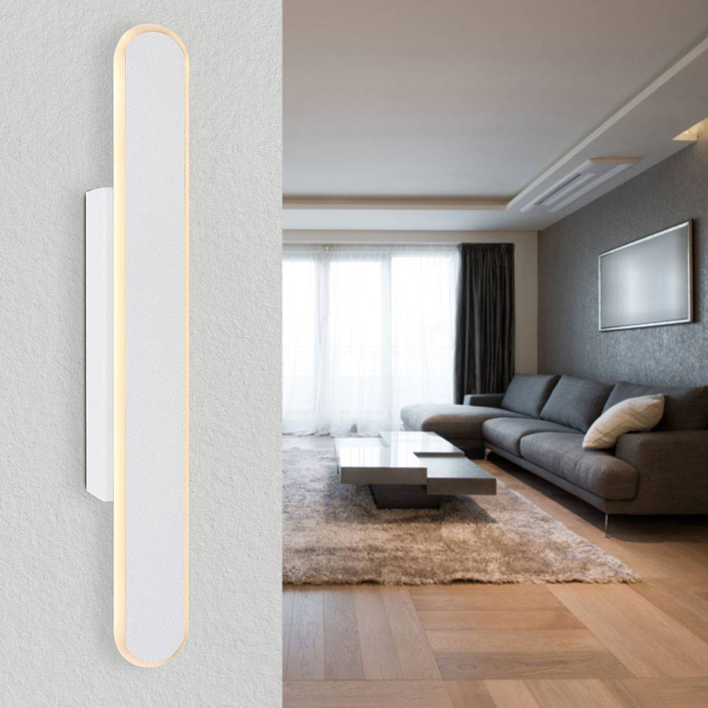 Wandleuchte Wandlampe Designleuchte Flur Aluminium weiß in Lederoptik, Metall Kunststoff, 1x LED 16 Watt 200Lumen neutralweiß, LxBxH 40x4,8x6 cm