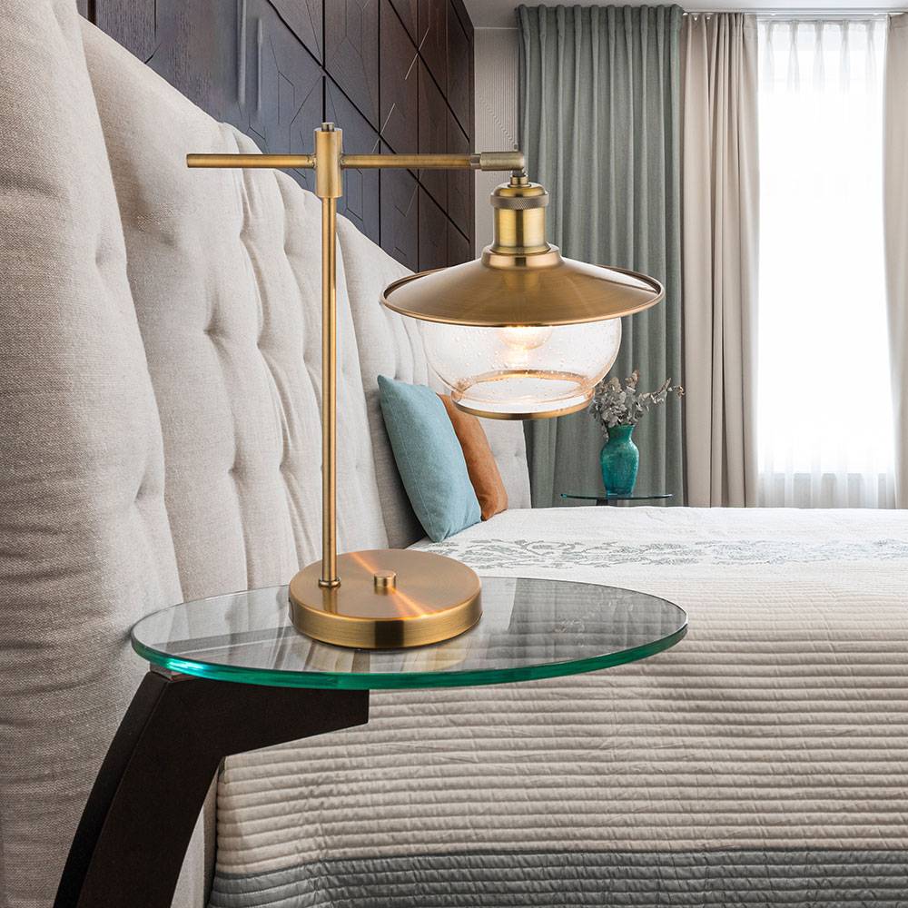 Schreib Tisch Lampe Metall Leuchte Bronze Glas Wohn Schlaf Zimmer Beleuchtung