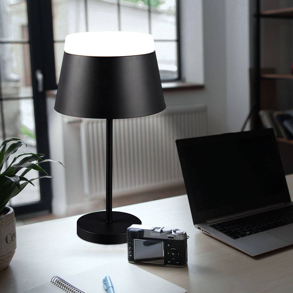 Nachttischlampe modern Tischleuchte Metall Tischlampe schwarz, Acryl Abdeckung, 2x E14, DxH 25x45 cm