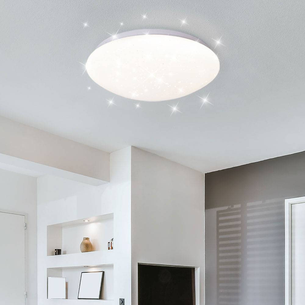 LED Deckenleuchte Deckenlampe Wohnzimmerleuchte Sternenhimmel Effekt, Metall, weiß, 24W 1680lm 4000K, D x H 33 x 10,2 cm