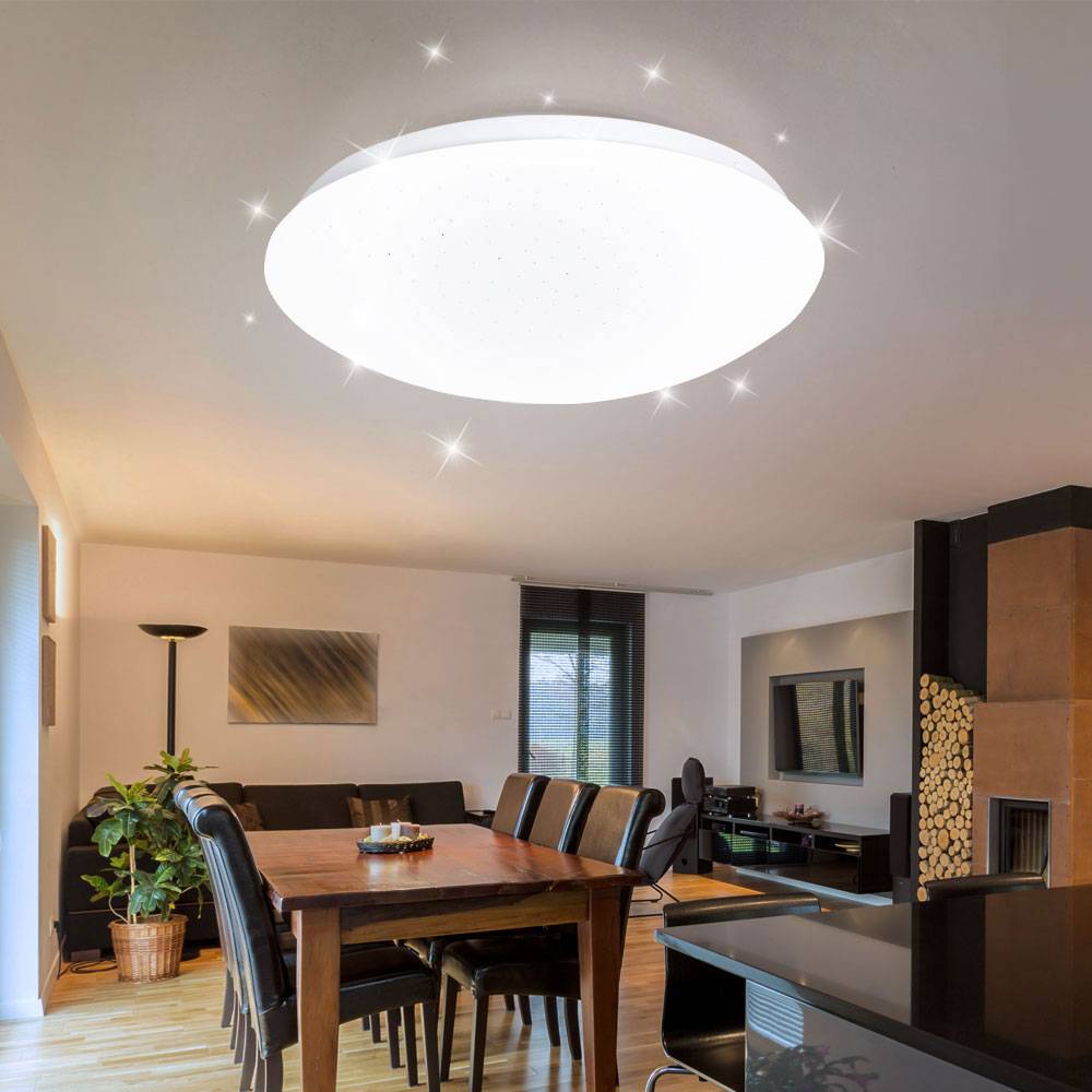 LED Deckenleuchte Deckenlampe Wohnzimmerleuchte Sternenhimmel Effekt, Metall, weiß, 24W 1680lm 4000K, D x H 33 x 10,2 cm