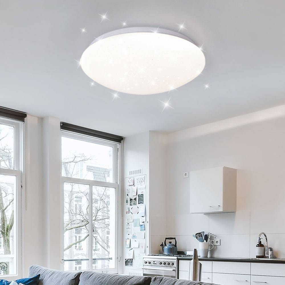 LED Deckenleuchte Deckenlampe Wohnzimmerleuchte Sternenhimmel Effekt, Metall, weiß, 24W 1680lm 4000K, D x H 33 x 10,2 cm