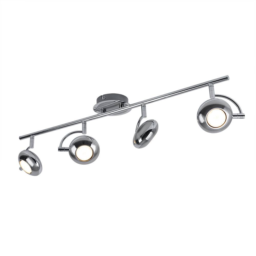 Deckenstrahler Spotleiste Chrom LED Deckenleuchte Wohnzimmer mit verstellbaren Spots, 4x GU10 5W, 4x 350lm 3000K, LxH 70x11 cm