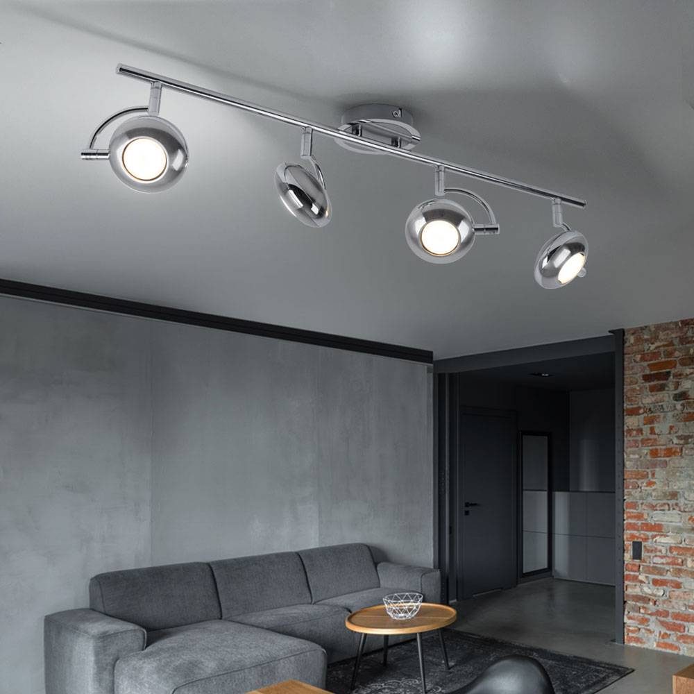 Deckenstrahler Spotleiste Chrom LED Deckenleuchte Wohnzimmer mit verstellbaren Spots, 4x GU10 5W, 4x 350lm 3000K, LxH 70x11 cm