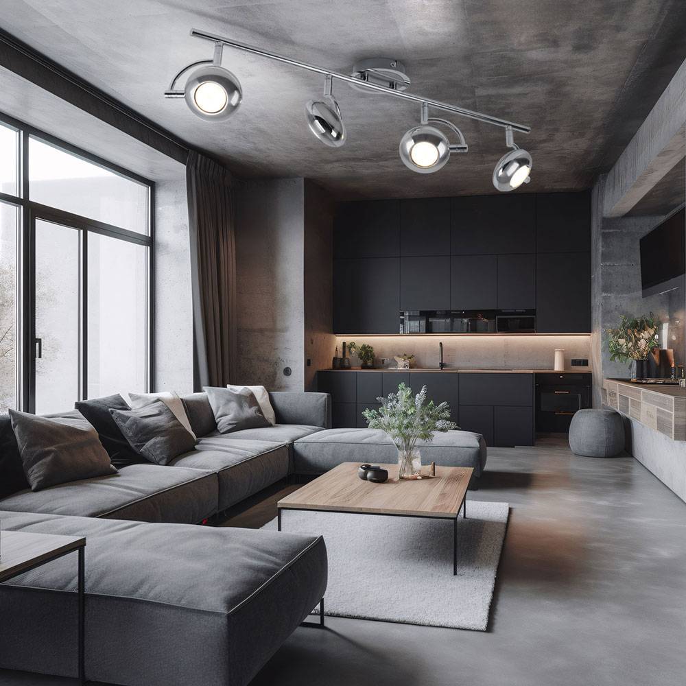 Deckenstrahler Spotleiste Chrom LED Deckenleuchte Wohnzimmer mit verstellbaren Spots, 4x GU10 5W, 4x 350lm 3000K, LxH 70x11 cm