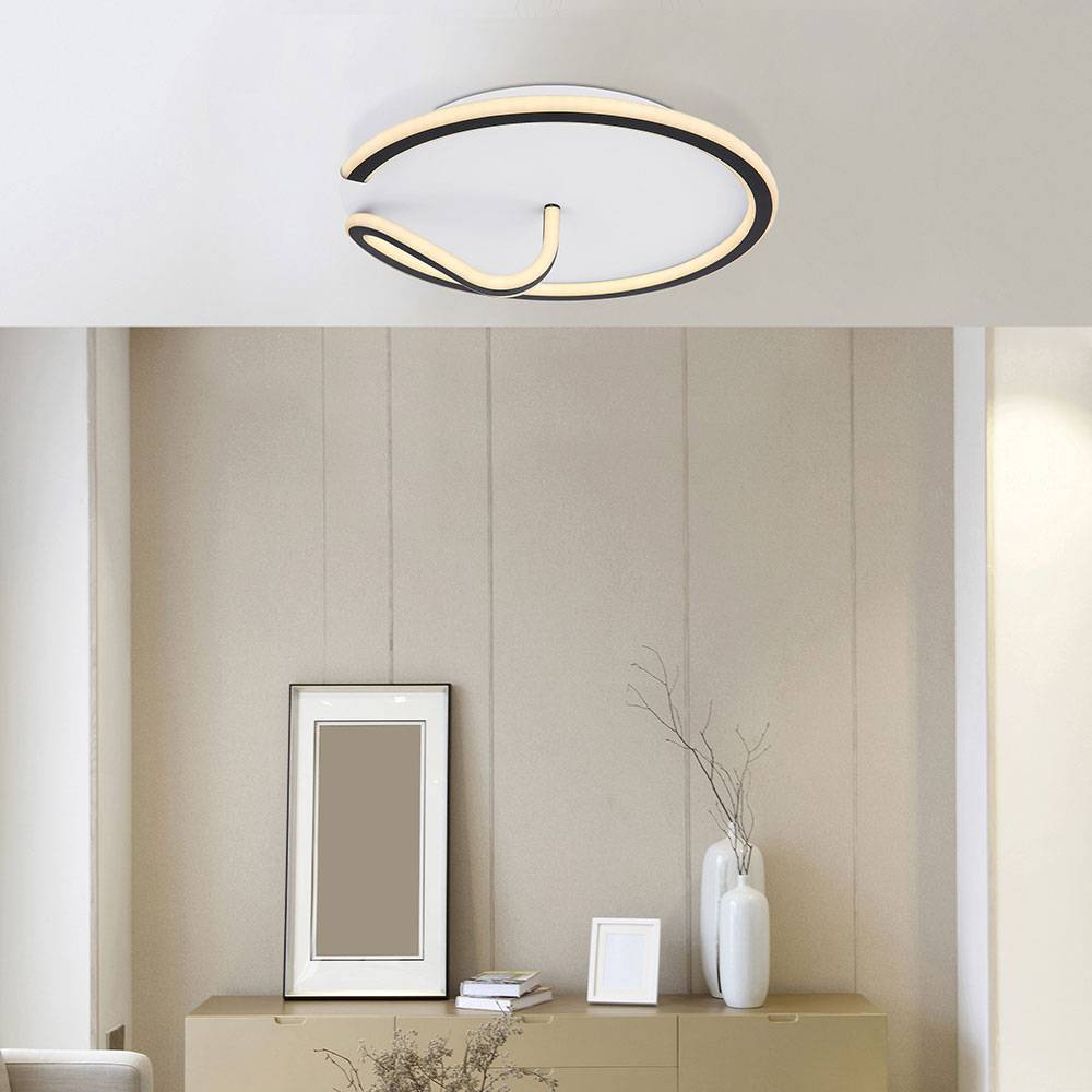 Deckenleuchte Deckenlampe Designleuchte Rundleuchte Innenleuchte Metall, Acryl, weiß opal, schwarz, Metallstab gebogen, 1x LED 40 Watt 2000 Lumen