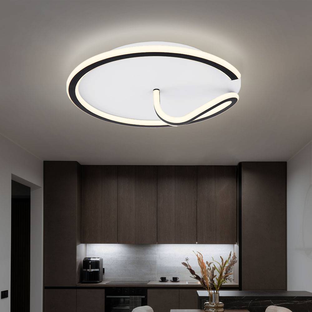 Deckenleuchte Deckenlampe Designleuchte Rundleuchte Innenleuchte Metall, Acryl, weiß opal, schwarz, Metallstab gebogen, 1x LED 40 Watt 2000 Lumen