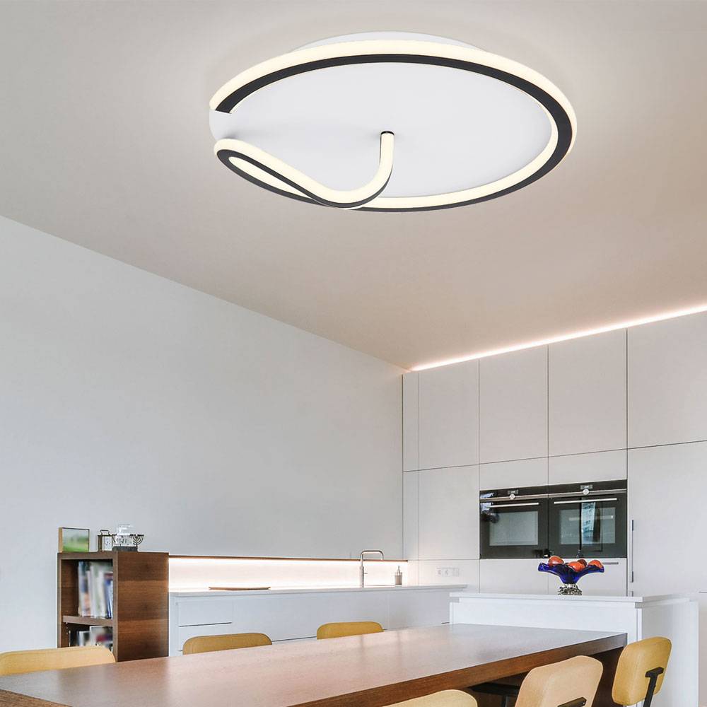 Deckenleuchte Deckenlampe Designleuchte Rundleuchte Innenleuchte Metall, Acryl, weiß opal, schwarz, Metallstab gebogen, 1x LED 40 Watt 2000 Lumen