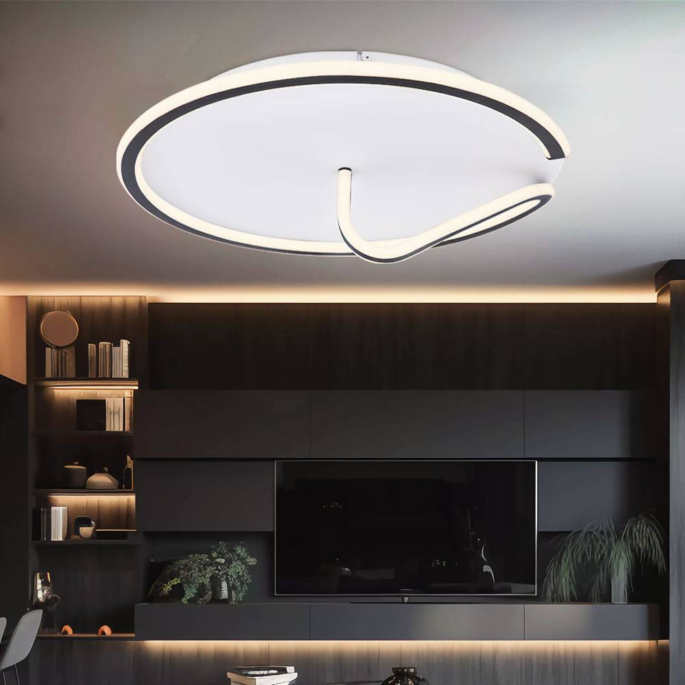 Deckenlampe LED Wohnzimmerleuchte Deckenleuchte schwarz rund Nachtlicht dimmbar mit Fernbedienung, Metall Acryl, CCT, 1x LED 50 Watt 2400 lm, DxH