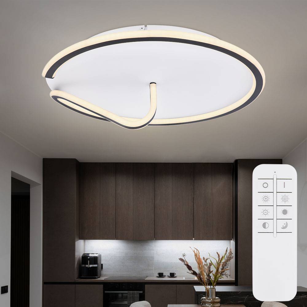 Deckenlampe LED Wohnzimmerleuchte Deckenleuchte schwarz rund Nachtlicht dimmbar mit Fernbedienung, Metall Acryl, CCT, 1x LED 50 Watt 2400 lm, DxH
