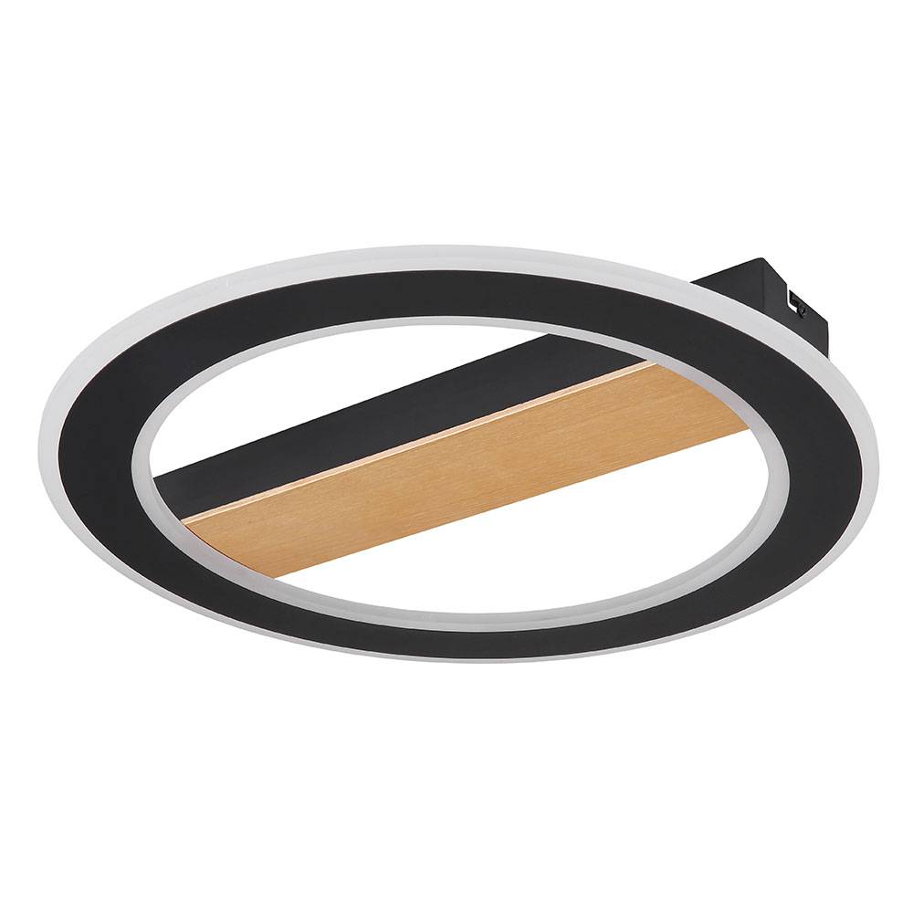 Wohnzimmerlampe Deckenleuchte LED Holz Ring Deckenleuchte schwarz Deckenlampe Schlafzimmer, Metall ,1x LED 30W 1781Lm 3000K+6500K, DxH 45x5,5 cm