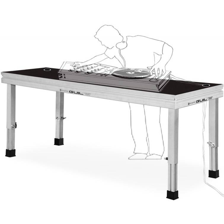 GUIL MDJ-1 - DJ & Tontechniker Tisch mit drei Kabeldurchlässen (1.500 x 650 mm | geeignet für 50 x 50 mm Standfüße |