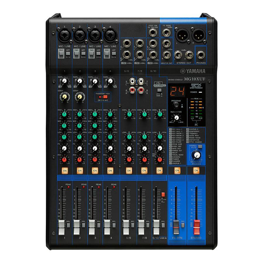 YAMAHA MG10XUF - 10-Kanal Mischpult Konsole (4 Mic-In | 10 Line-In | 1 Stereo Bus | 1 AUX | SPX | Metallgehäuse | mit