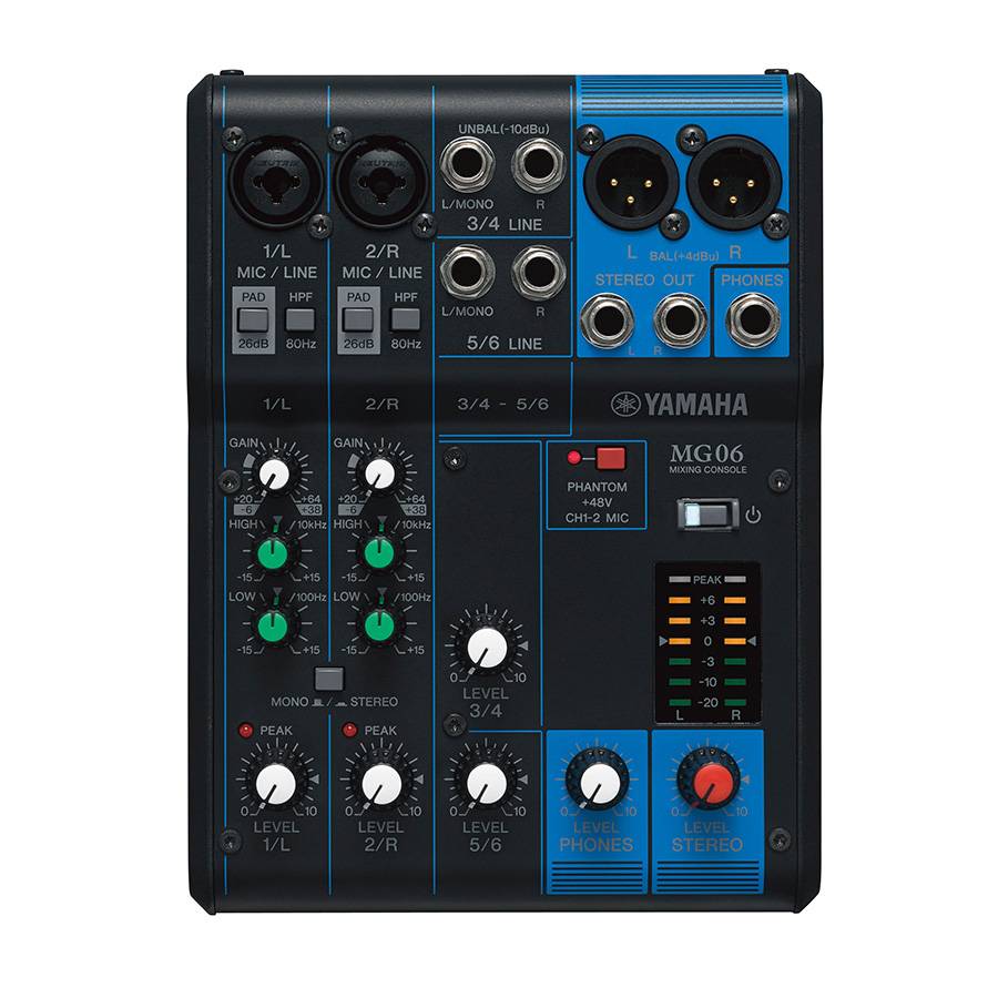 YAMAHA MG06 - 6-Kanal Mischpult Konsole (2 Mic-In | 6 Line-In | 1 Stereo Bus | Metallgehäuse) - in schwarz