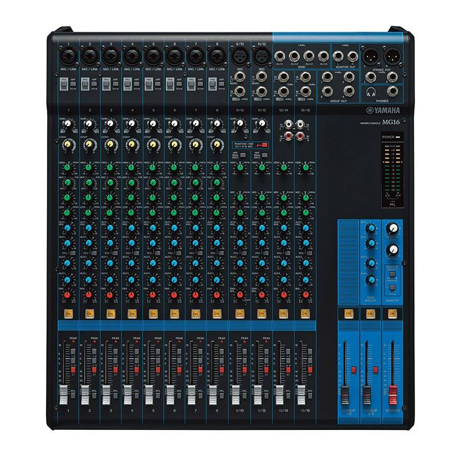 YAMAHA MG16 - 16-Kanal Mischpult Konsole (10 Mic-In | 16 Line-In | 4 Group Busse | 1 Stereo Bus | 4 AUX | Metallgehäuse