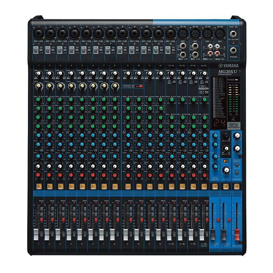 YAMAHA MG20XU - 20-Kanal Mischpult Konsole (16 Mic-In | 20 Line-In | 4 Group Busse | 1 Stereo Bus | 4 AUX | SPX |
