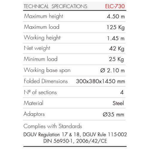 GUIL ELC-730 - Kompakter Teleskop-Lift mit Winde und Ø 35 mm Spigot (Höhe max. 4,50m | Belastbarkeit max. 125kg |