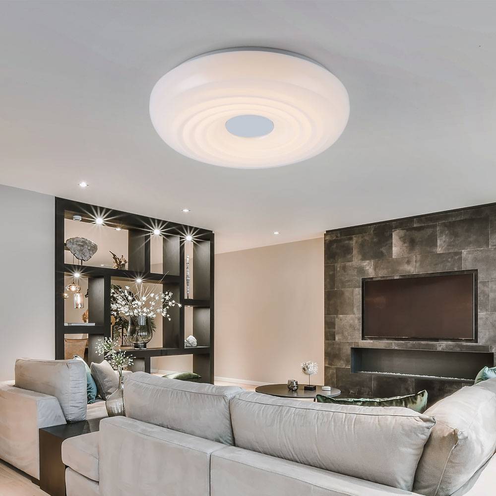 Deckenleuchte Deckenlampe LED rund weiß Esszimmerleuchte in weiß, Metall Acryl, 1x LED 15W 1040lm 3000K warmweiß, DxH 35x8,5 cm