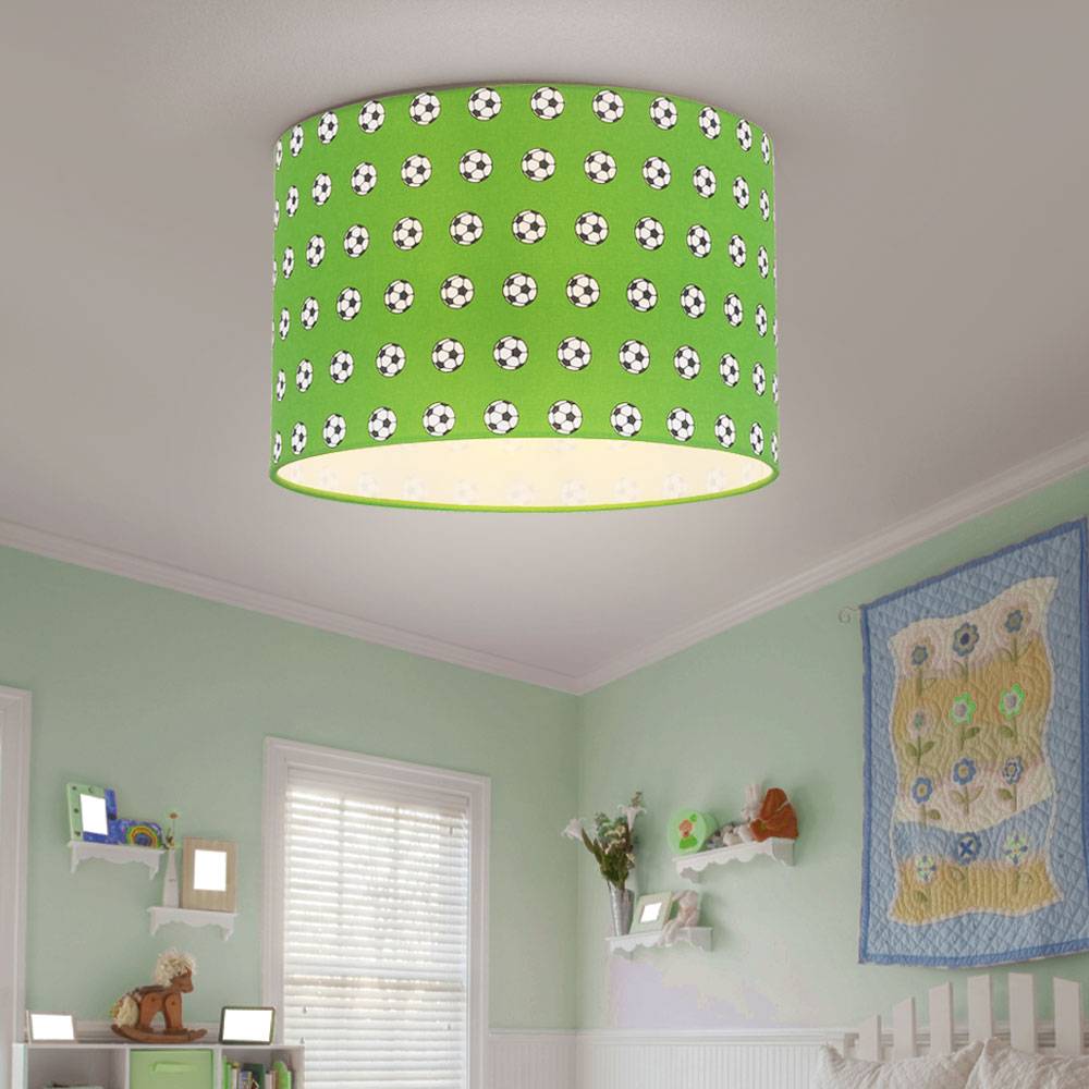 Deckenleuchte Kinderlampe Kinderzimmerlampe Deckenlampe Schirmleuchte Spielzimmer, Metall weiß grünfarbig, 1x E27 Fassung, DxH 30x25,5 cm