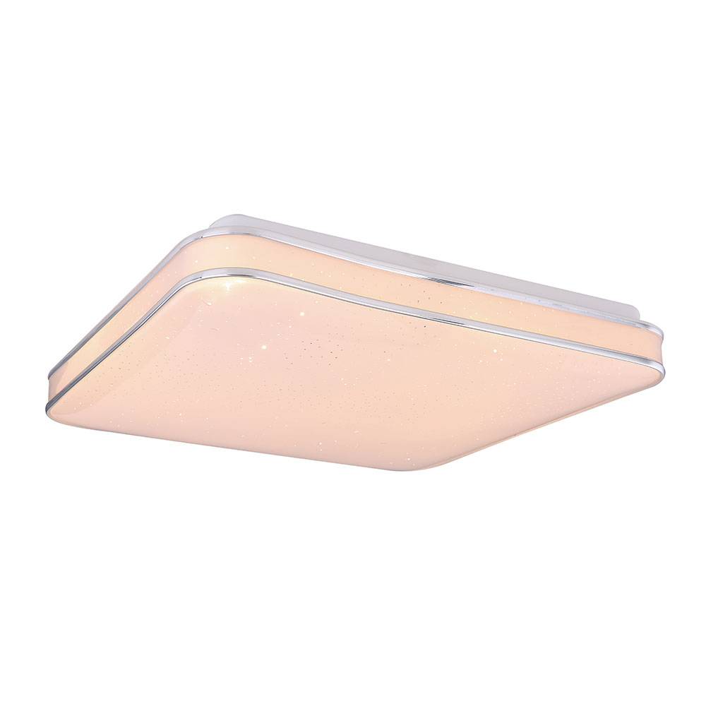 LED Deckenlampe Deckenleuchte Wohnzimmerlampe Metall Acryl weiß Chromring Sparkle Dekor, 24W 1800lm warmweiß, L 33,5 cm