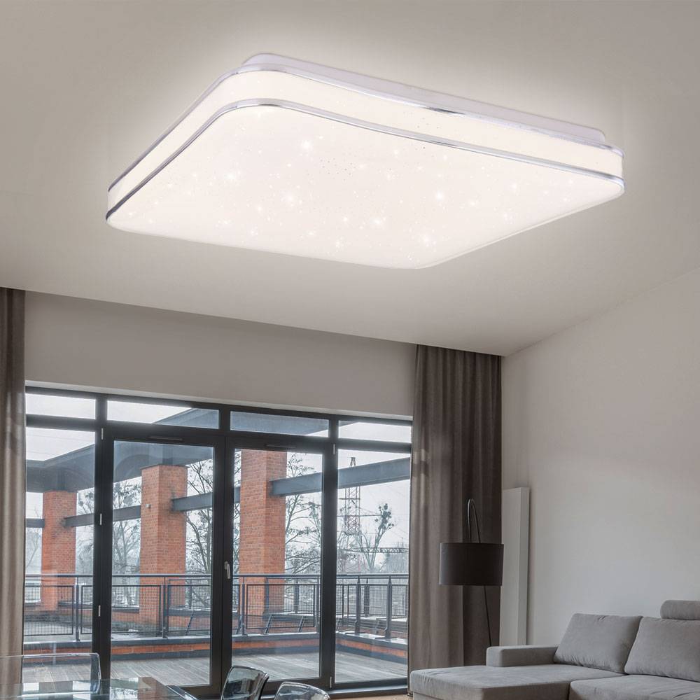 LED Deckenlampe Deckenleuchte Wohnzimmerlampe Metall Acryl weiß Chromring Sparkle Dekor, 24W 1800lm warmweiß, L 33,5 cm