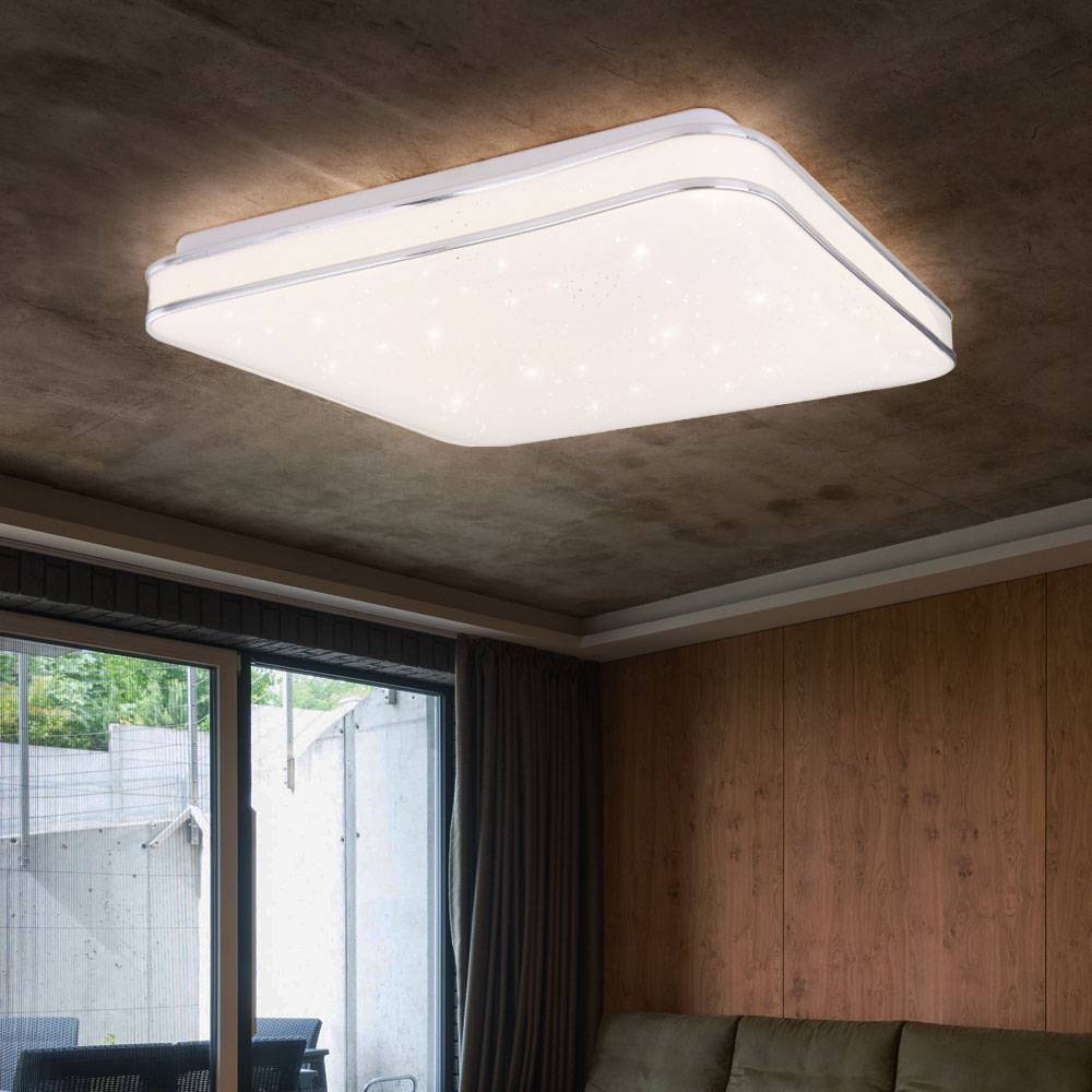 LED Deckenlampe Deckenleuchte Wohnzimmerlampe Metall Acryl weiß Chromring Sparkle Dekor, 24W 1800lm warmweiß, L 33,5 cm