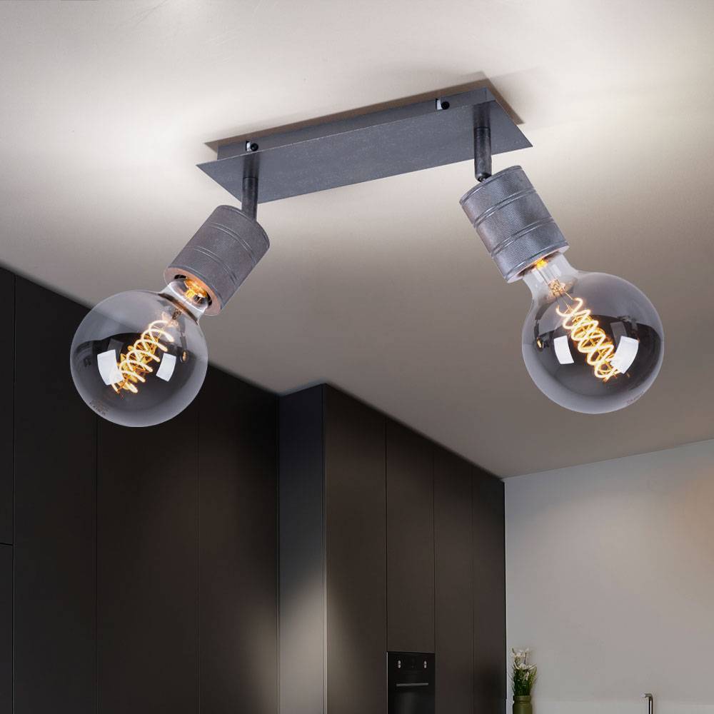 Deckenlampe Deckenleuchte Spotlampe Spotleuchte Wohnzimmerlampe Deckenstrahler, 2 Flammig Spots beweglich, Metall silber antik, E27 Fassungen