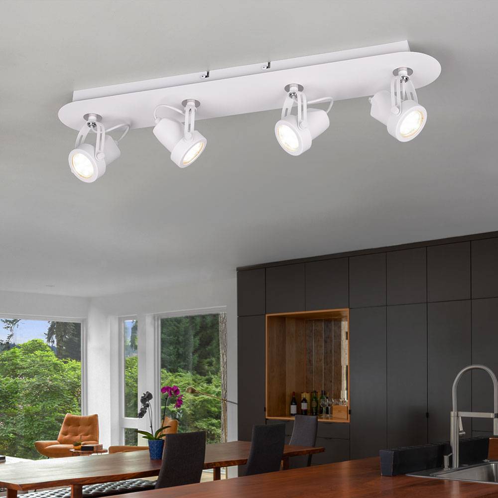 Deckenleuchte Spotleiste Wohnzimmerlampe Deckenlampe Spotstrahler 4 flammig zum verstellen, Metall weiß, 4x GU10 Fassungen, LxBxH 62x11x14 cm