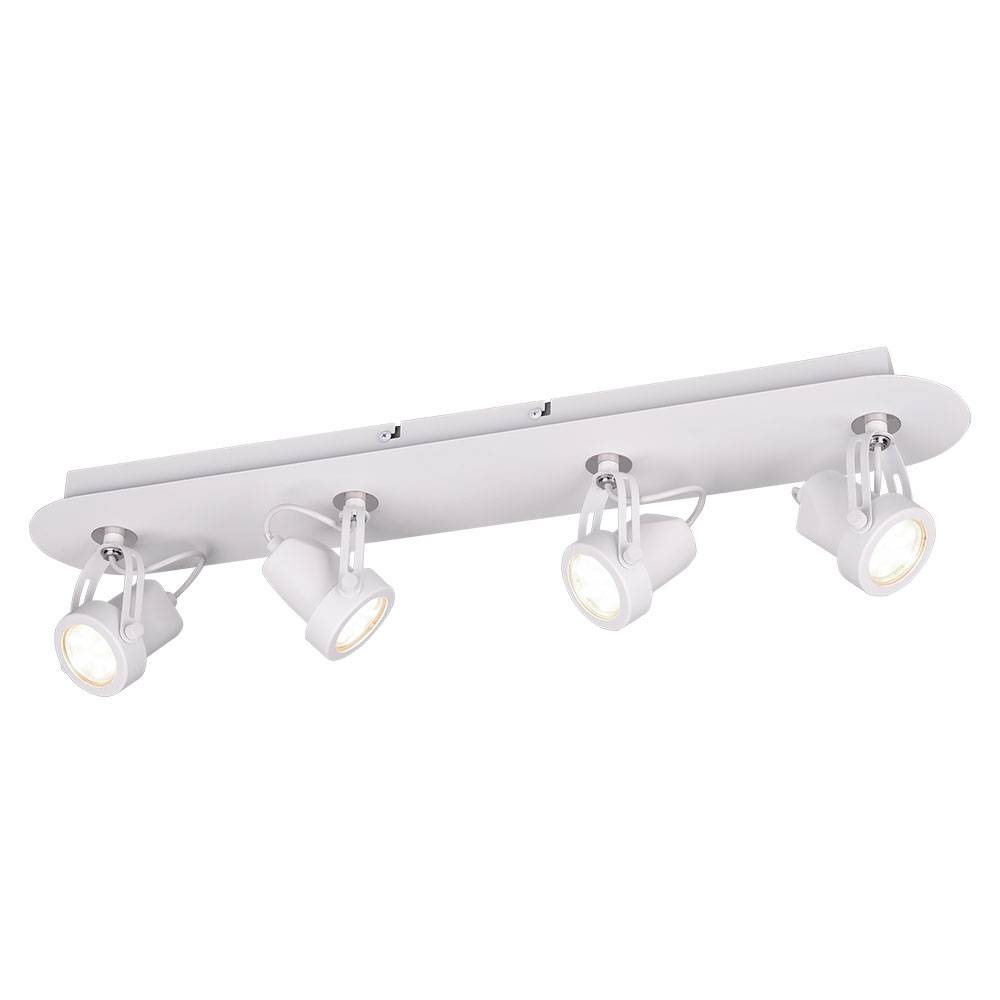 Deckenleuchte Spotleiste Wohnzimmerlampe Deckenlampe Spotstrahler 4 flammig zum verstellen, Metall weiß, 4x GU10 Fassungen, LxBxH 62x11x14 cm