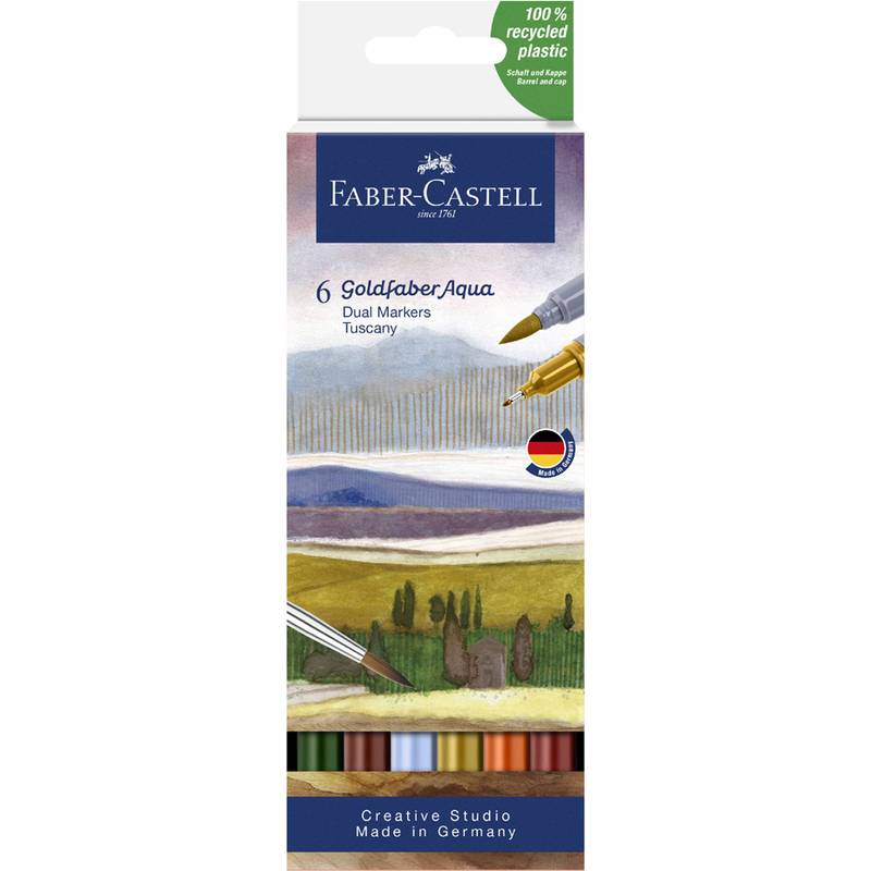 Faber-Castell Goldfaber Aqua Dual Markers Toskana, 6er-Pack, mit Landschaftsgemälde und sichtbaren Markern, hergestellt in Deutschland.