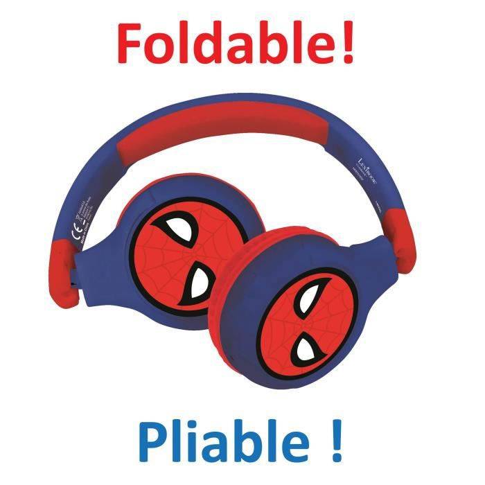 SPIDER-MAN Komfortabler faltbarer 2-in-1-Bluetooth- und Kabelkopfhörer für Kinder mit Geräuschbegrenzung - LEXIBOOK
