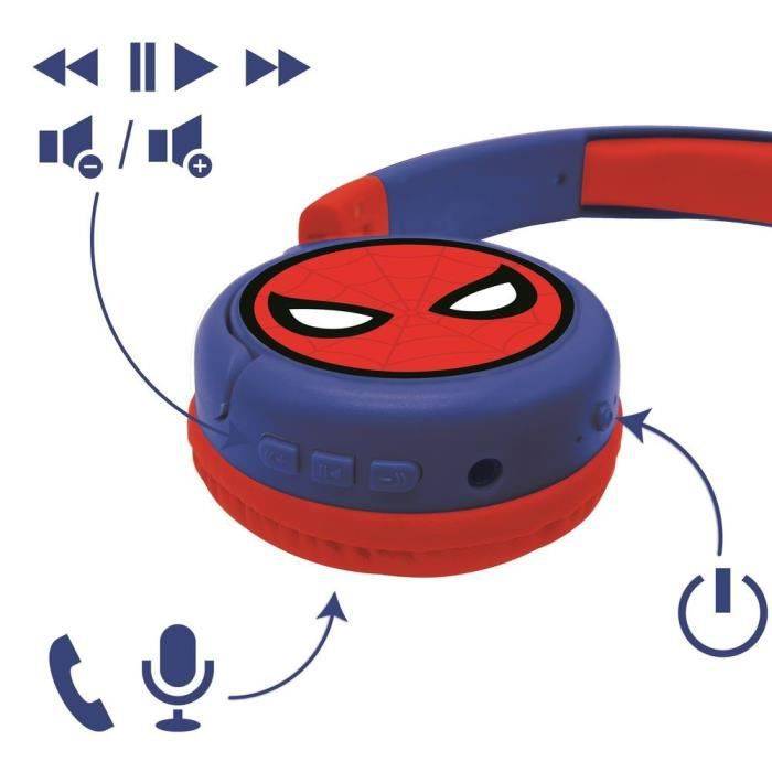 SPIDER-MAN Komfortabler faltbarer 2-in-1-Bluetooth- und Kabelkopfhörer für Kinder mit Geräuschbegrenzung - LEXIBOOK