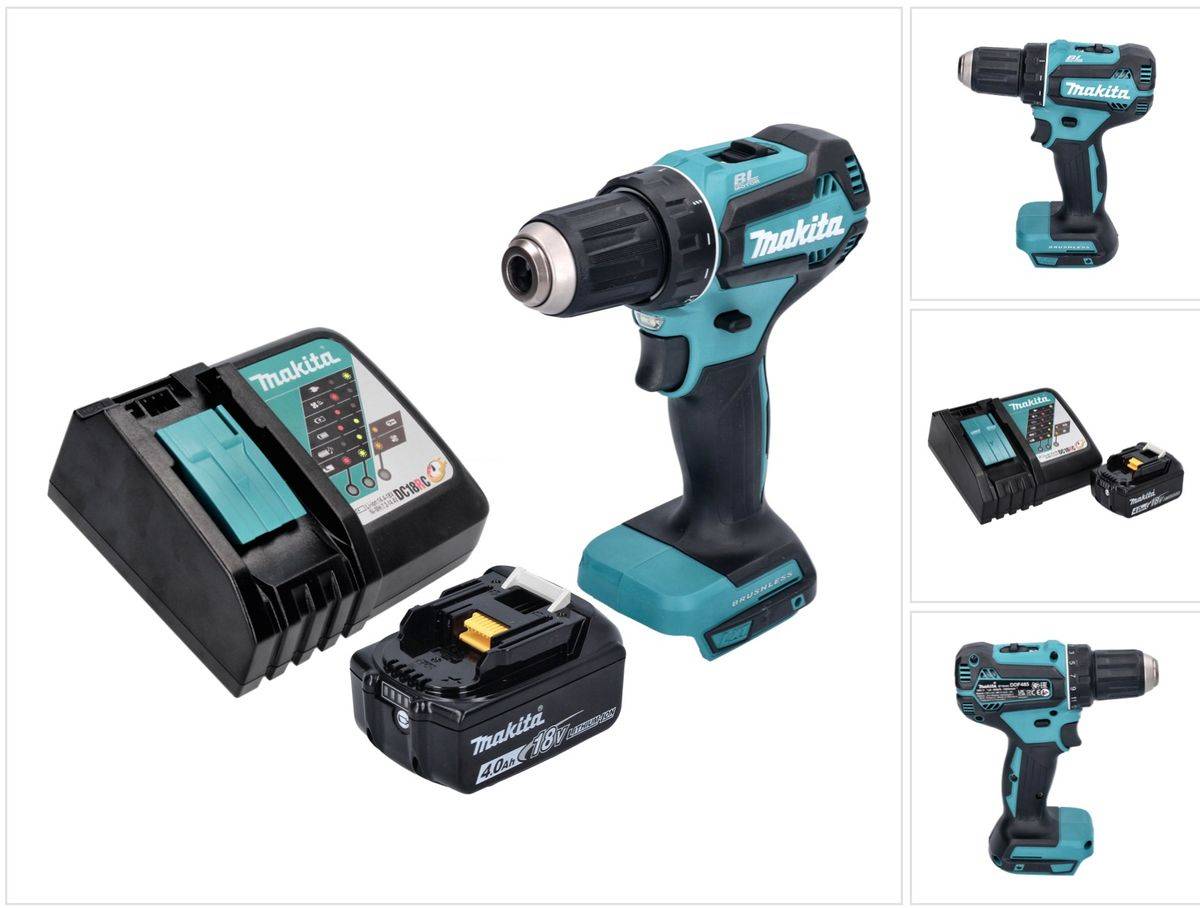Makita DDF 485 RM1 Akku Bohrschrauber 18 V 50 Nm Brushless + 1x Akku 4,0 Ah + Ladegerät