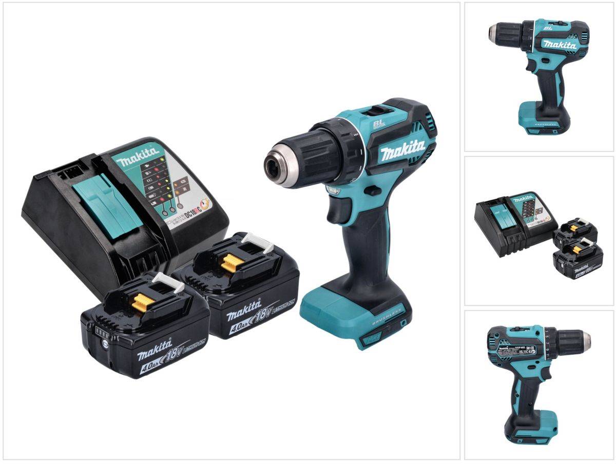 Makita DDF 485 RM Akku Bohrschrauber 18 V 50 Nm Brushless + 2x Akku 4,0 Ah + Ladegerät