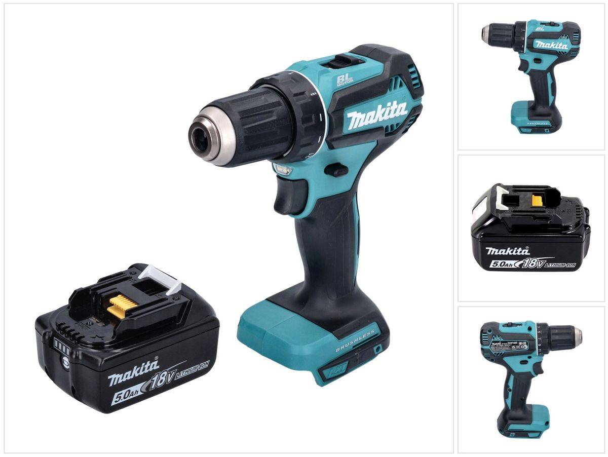 Makita DDF 485 T1 Akku Bohrschrauber 18 V 50 Nm Brushless + 1x Akku 5,0 Ah - ohne Ladegerät
