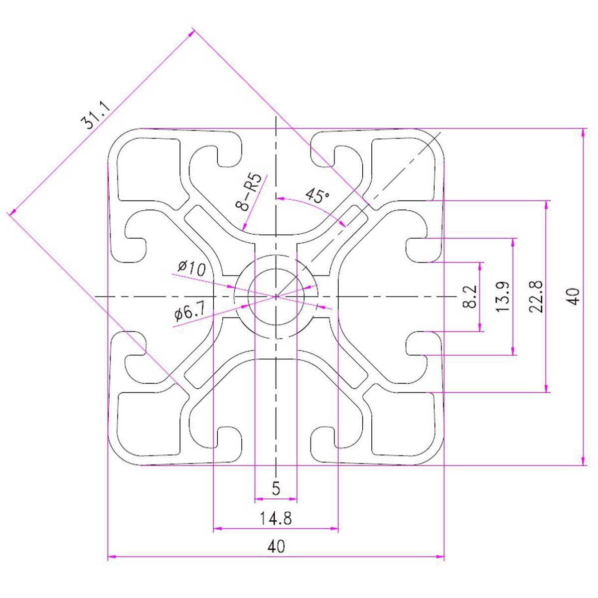 SCHMIDT systemprofile Aluprofil 40x40 mm Nut 8 Typ I - 2000 mm - Aluminiumprofil Orange pulverbeschichtet, Strebenprofil 4040, Konstruktionsprofil