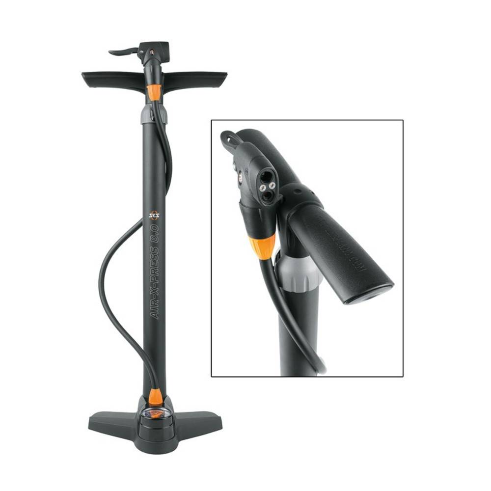 SKS 11285 Standpumpe Air X-Press 8.0 Multi-Valve, schwarz, mit Manometer, schwarz