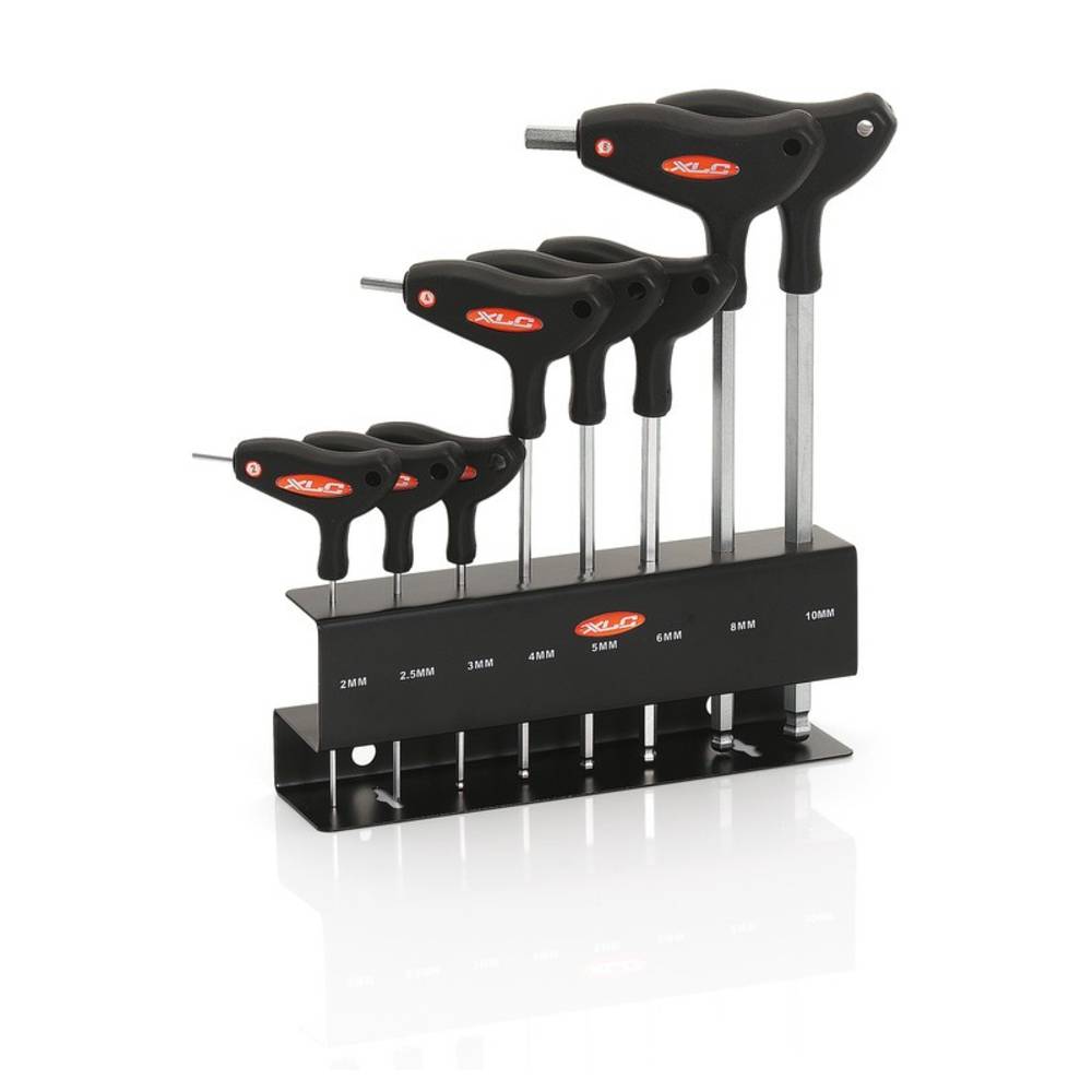 XLC T-Form Innensechskant-Schlüssel 2/2,5/3/4/5/6/8/10mm, mit Präsenter, schwarz (1 Set)