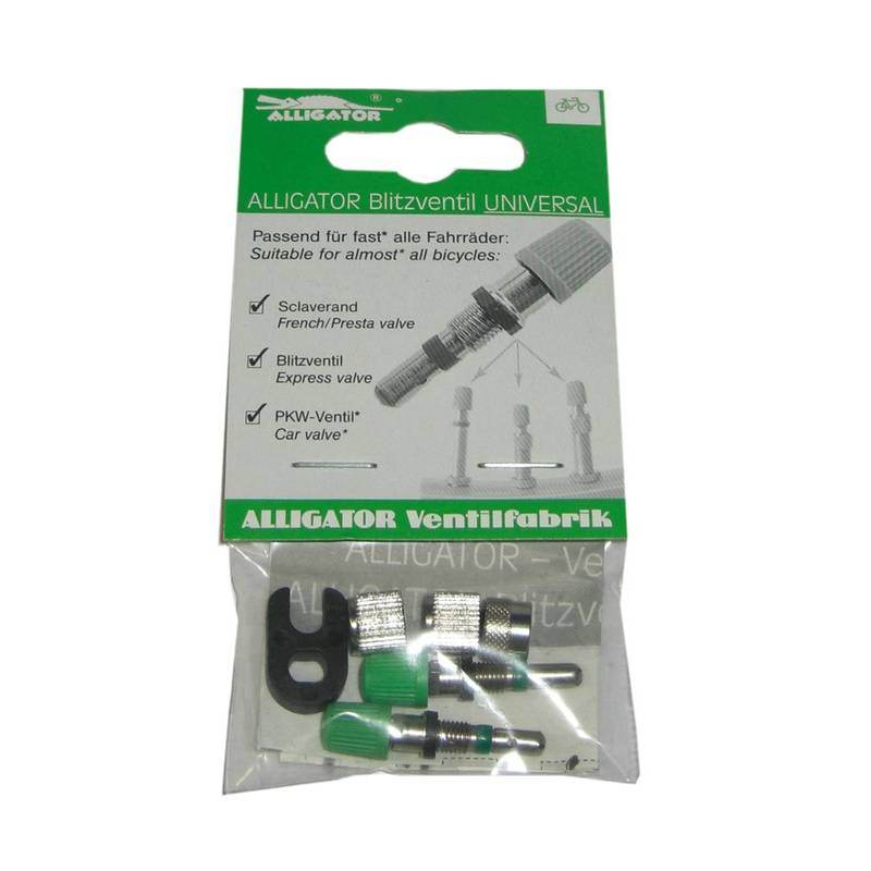 Blitzventil-Universal Alligator Komplettset, silber/grün (1 Set)