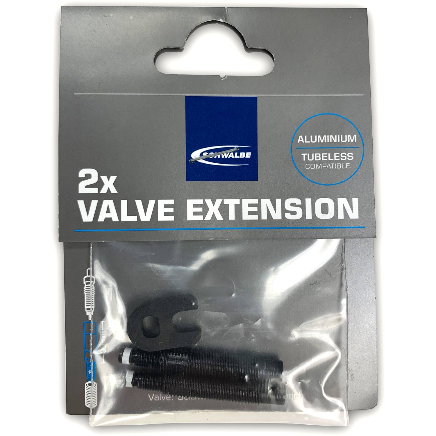 Schwalbe 3461 SV-Ventilverlängerung, 30 mm, tubeless kompatibel, Aluminium, schwarz (2er Pack)