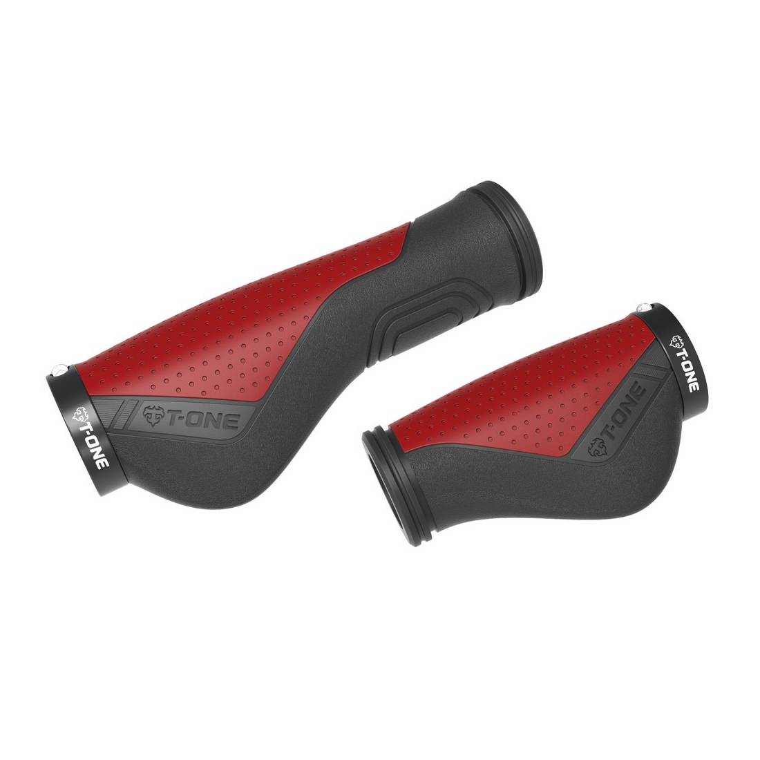 T-ONE T-GP65R Ripple Ergo Griffe, 1x Schraubensicherung, 130/90 mm, schwarz/rot (1 Paar)