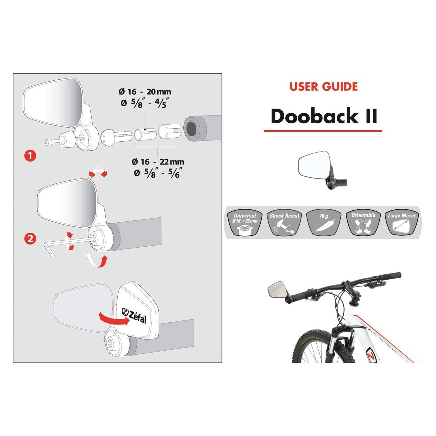 Zéfal 4770L Dooback II Fahrradspiegel für Lenker Innenklemmung links, schwarz
