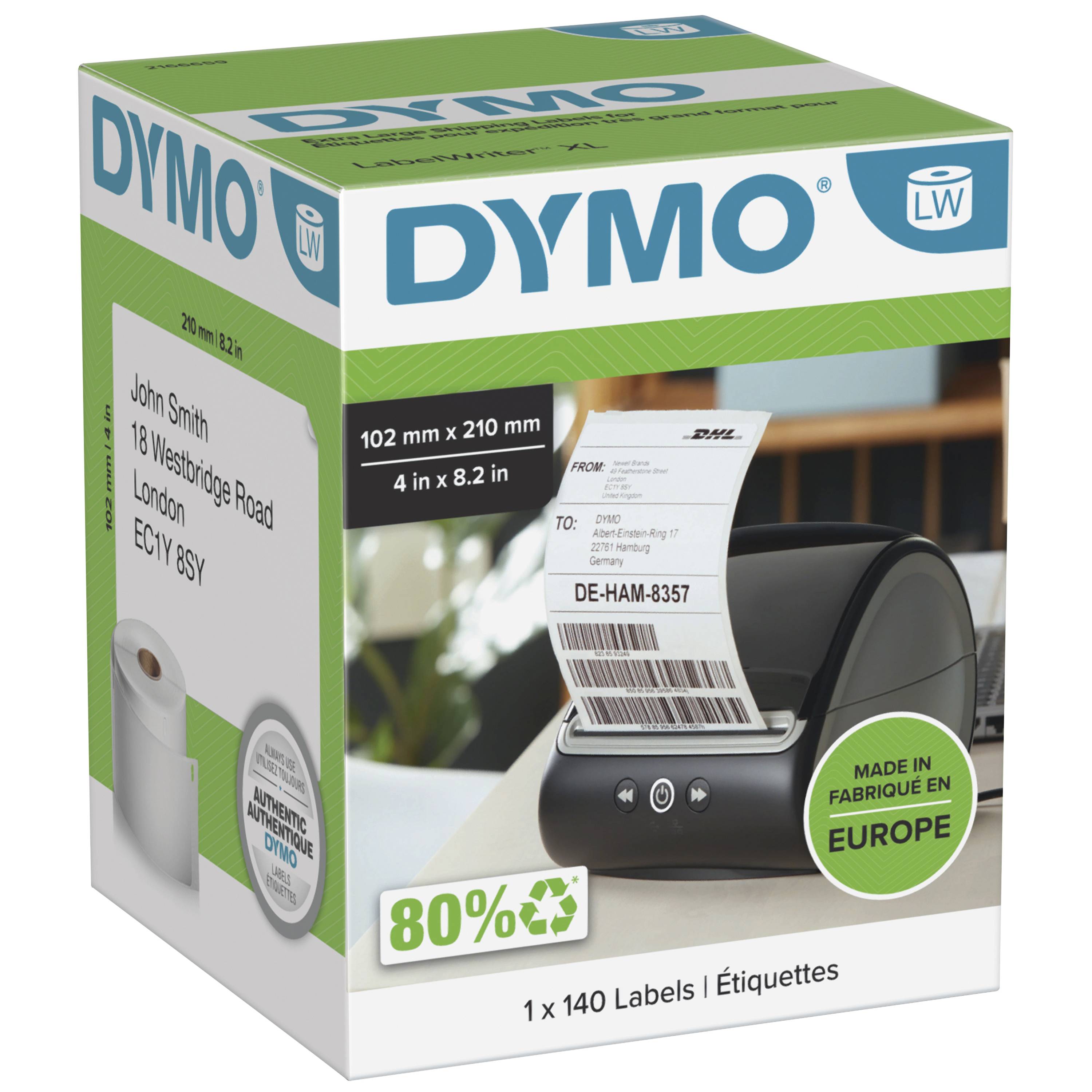 Dymo LabelWriter Extra Large - Permanenter Klebstoff - Schwarz auf Weiß - 102 x 210 mm 140 Etikett(en) (1 Rolle(n)