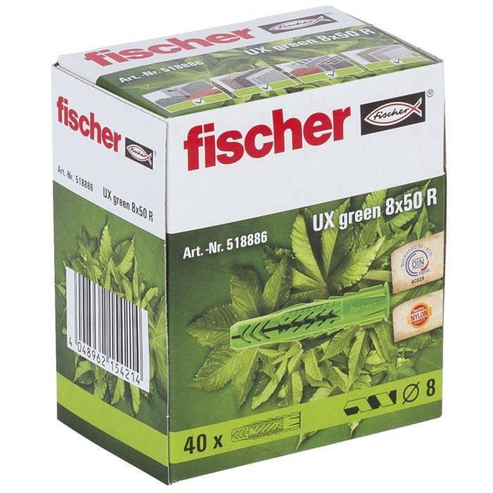 FISCHER - Ganzstoffdübel UX Green 8x50 mit Bund - aus nachwachsenden Rohstoffen - 40er Karton