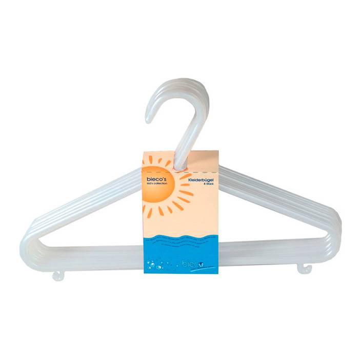 Bieco 04-014147 Kleiderbügel aus Kunststoff, mit Zusatzhaken, perlweiß (8er Pack)