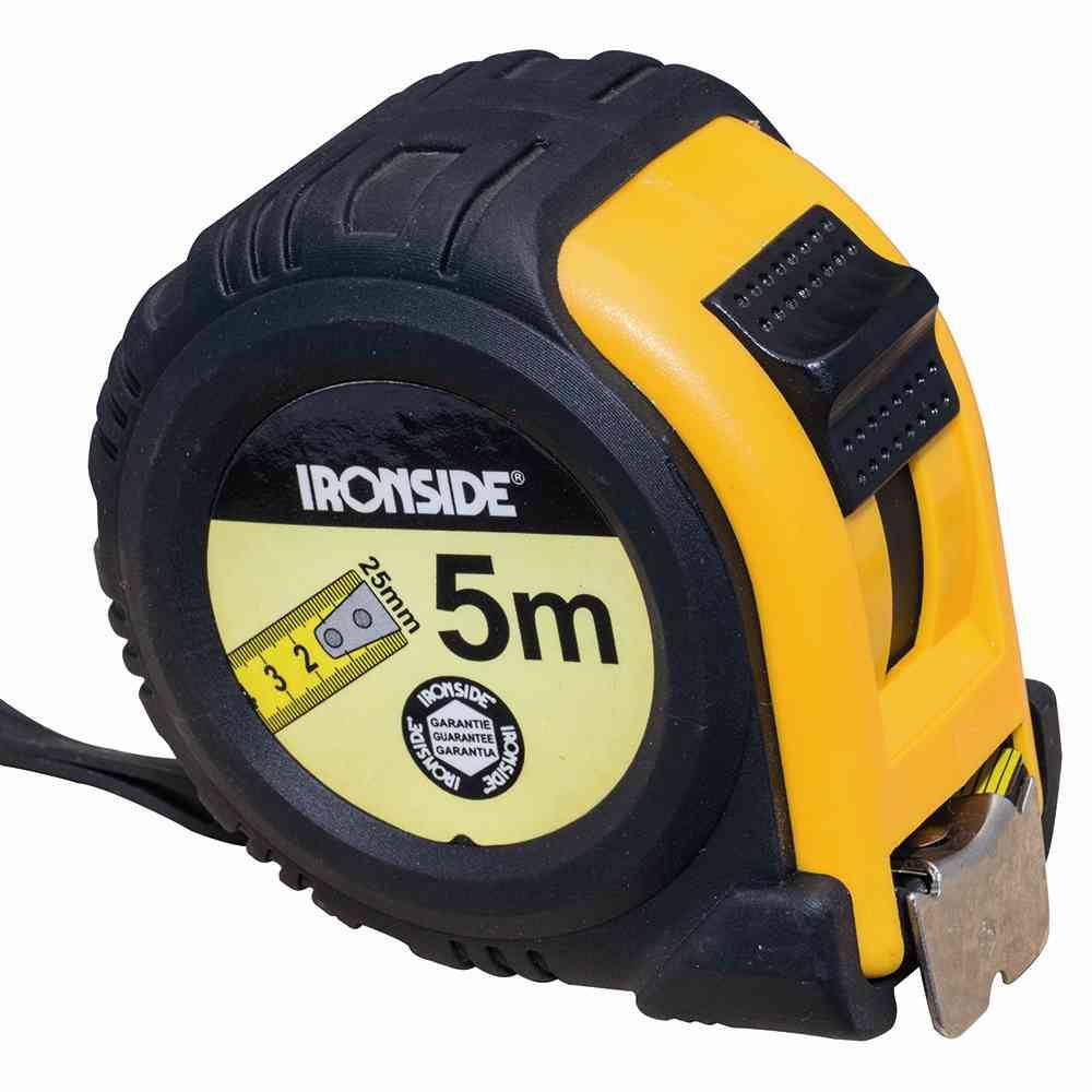Ironside 150-212 Rollbandmaß mit Stop 5 m 25mm Band, gummiert, gelb/schwarz