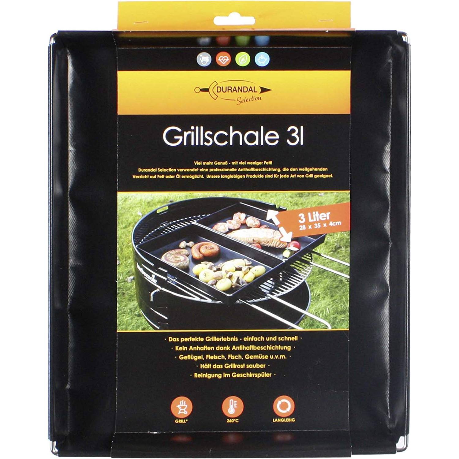 Broszio & Co 20639 Grillschale "Durandal Selection", 3 Liter, 28 x 35 x 4 cm, schwarz