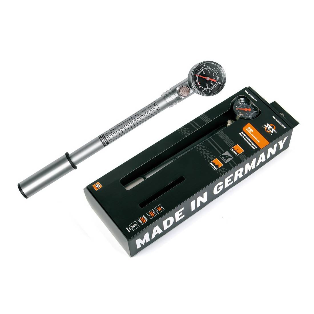 SKS 1370200000-10052 Federgabel-/Dämpferpumpe USP, mit Manometer, silber