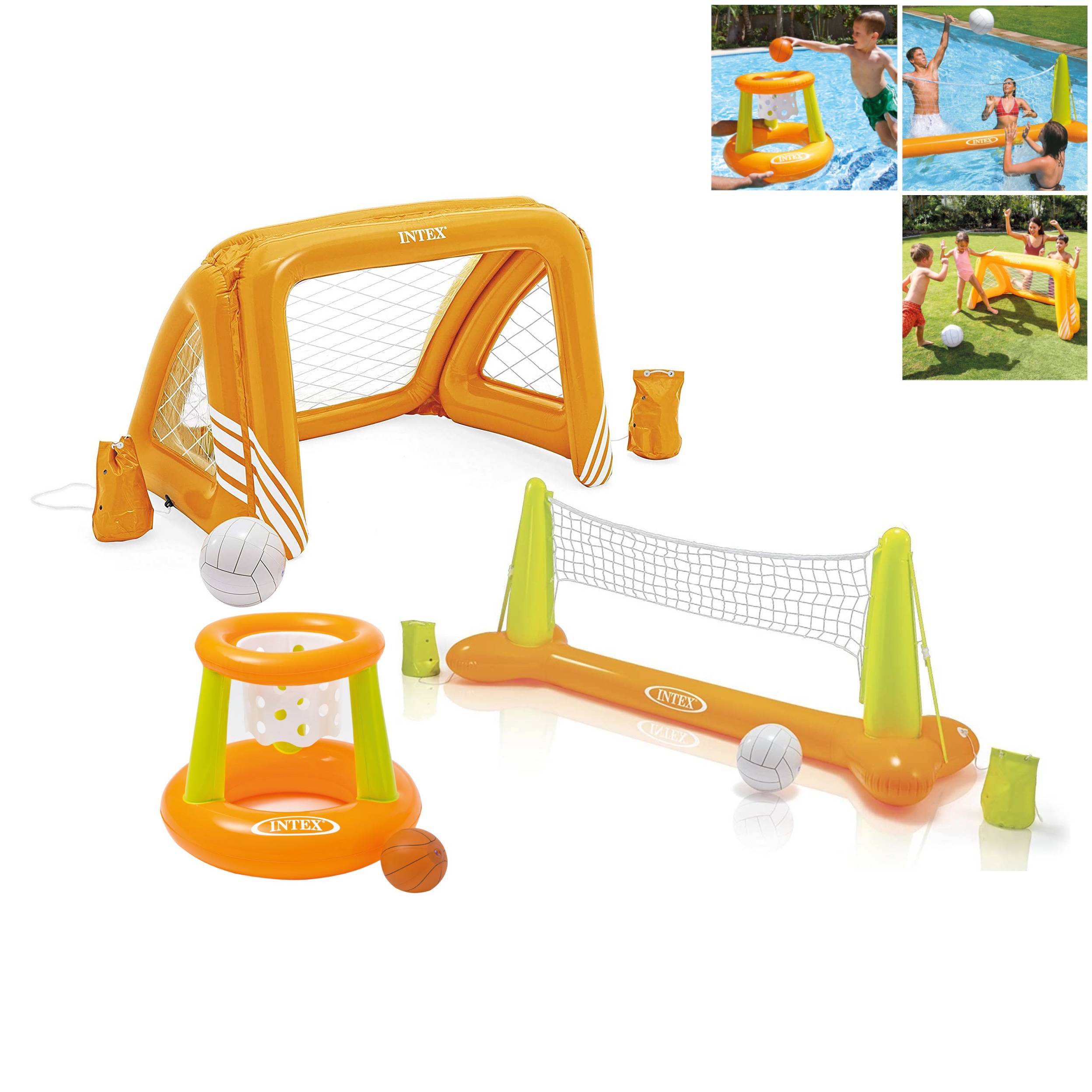 INTEX Poolgame 3er Set - Fun Goals + Volleyball + Floating Hoops inkl. Ball